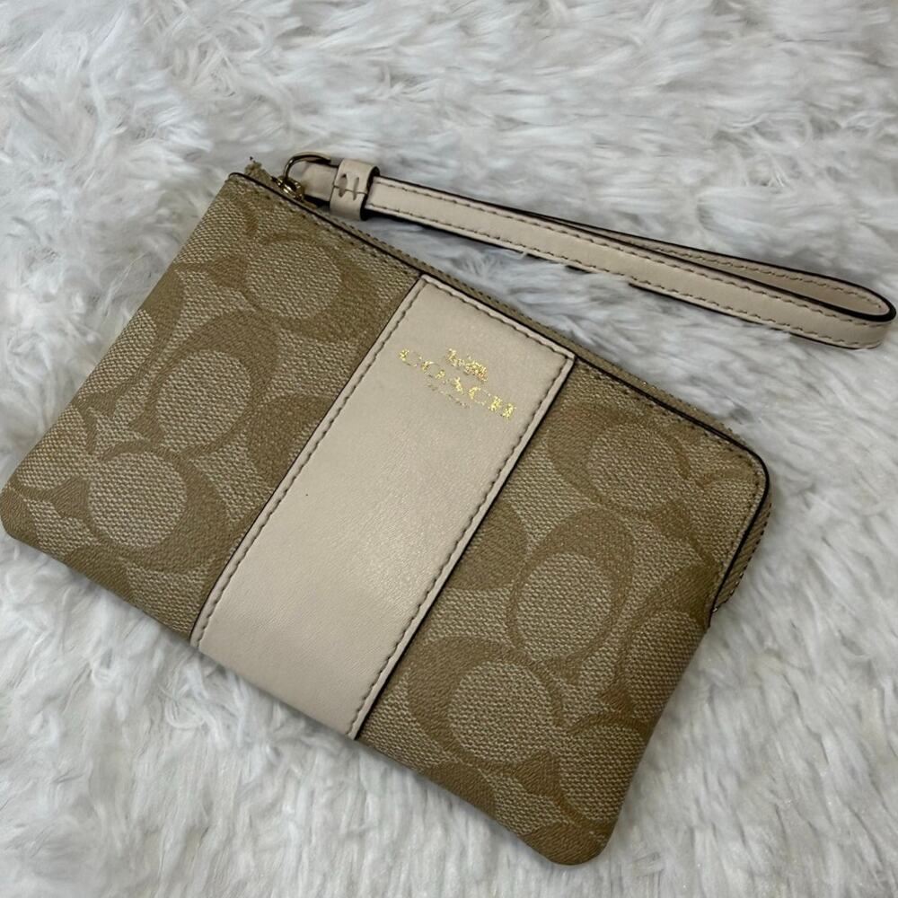 Coach Khaki Coated Canvas Wristlet